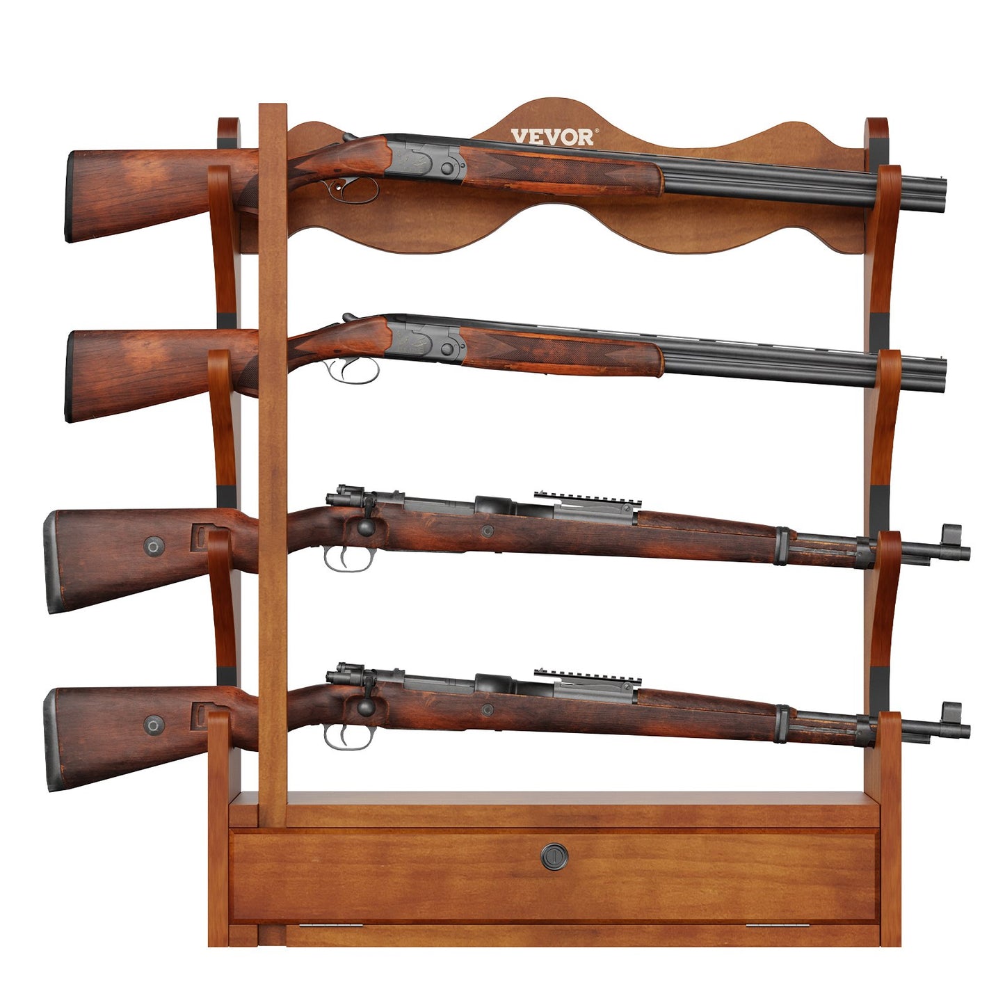 Gun Rack 4-fack Wood Gun Rack Väggmonterad Gun Gun Display Rack rymmer 4 gevär