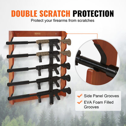 Gun Rack 5-fack Wood Gun Rack Väggmonterad Gun Display Rack rymmer 5 gevär