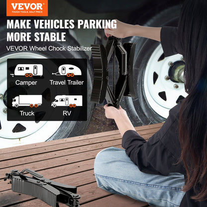 Wheel chock stabilizer 2 sets for motorhomes with ratchet wrench