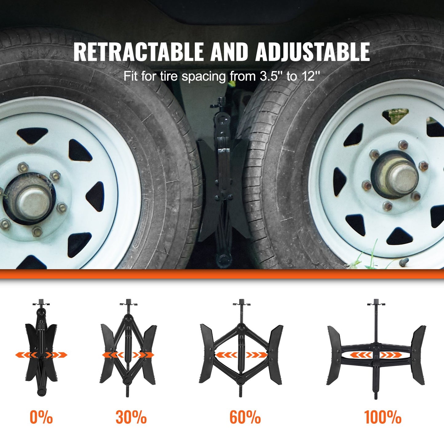 Wheel chock stabilizer 2 sets for motorhomes with ratchet wrench