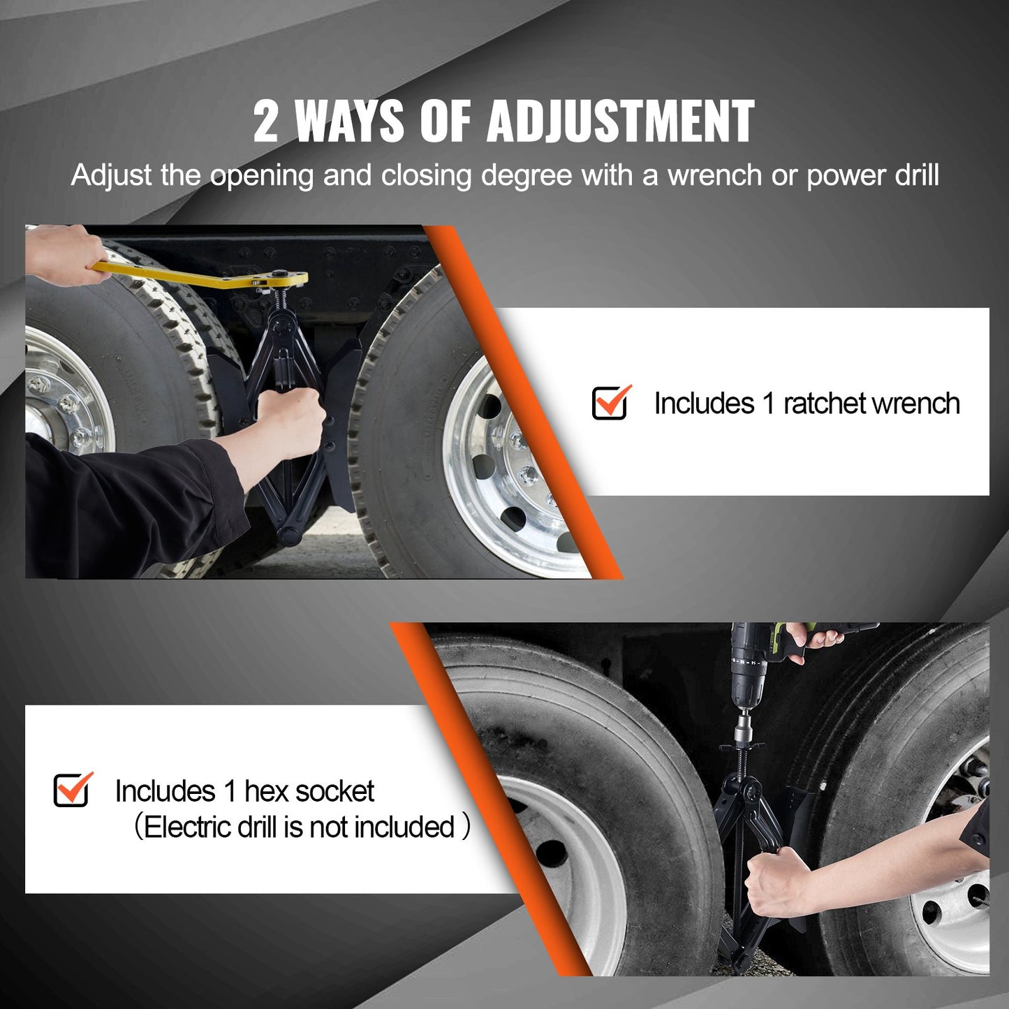 Wheel chock stabilizer 2 sets for motorhomes with ratchet wrench
