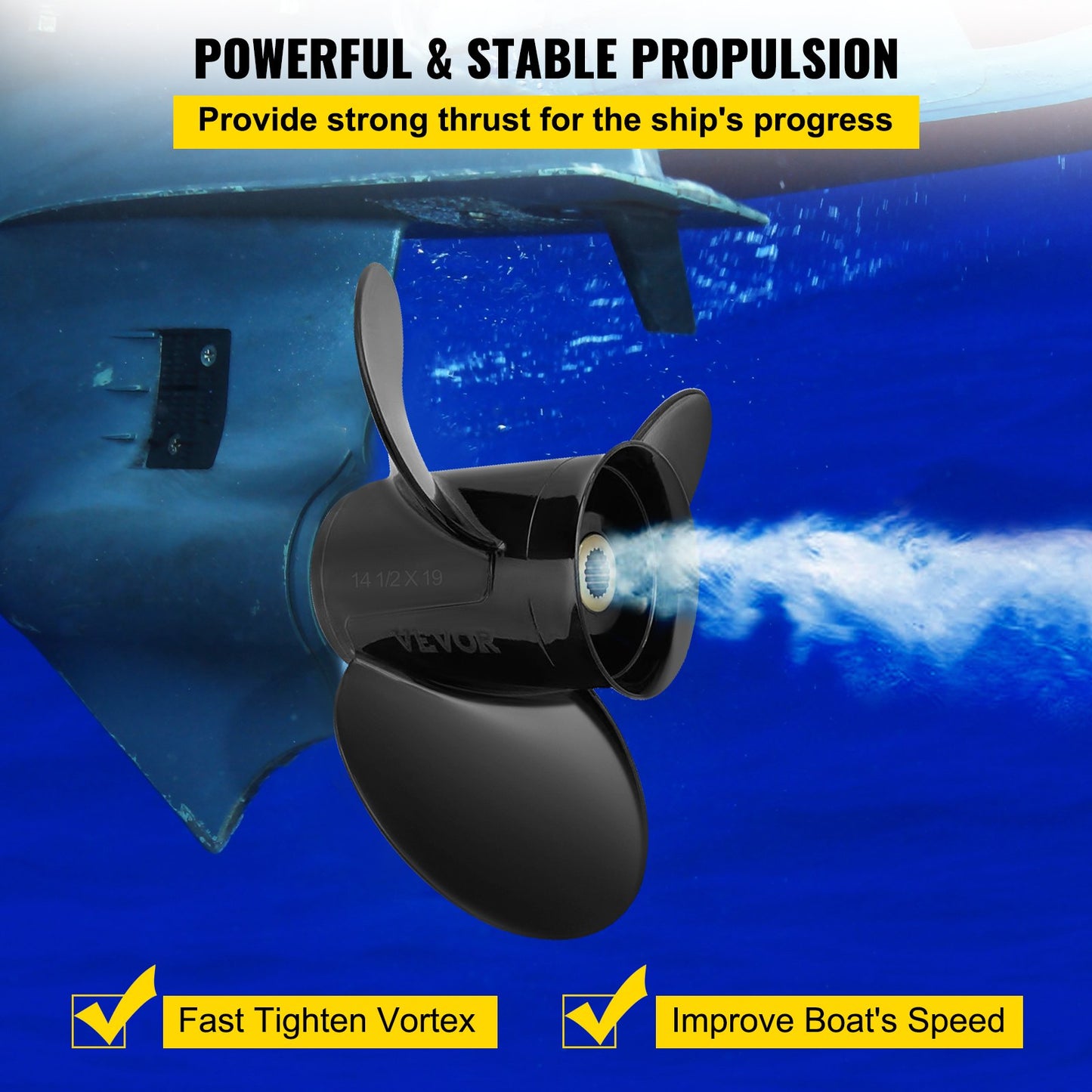 Outboard Propeller, Replaces OEM 3817468, 3-Blade 14.5\" x 19\" Aluminum Boat Propeller, Compatible with Volvo Penta SX Drive All Models, with 19 Tooth Splines, RH