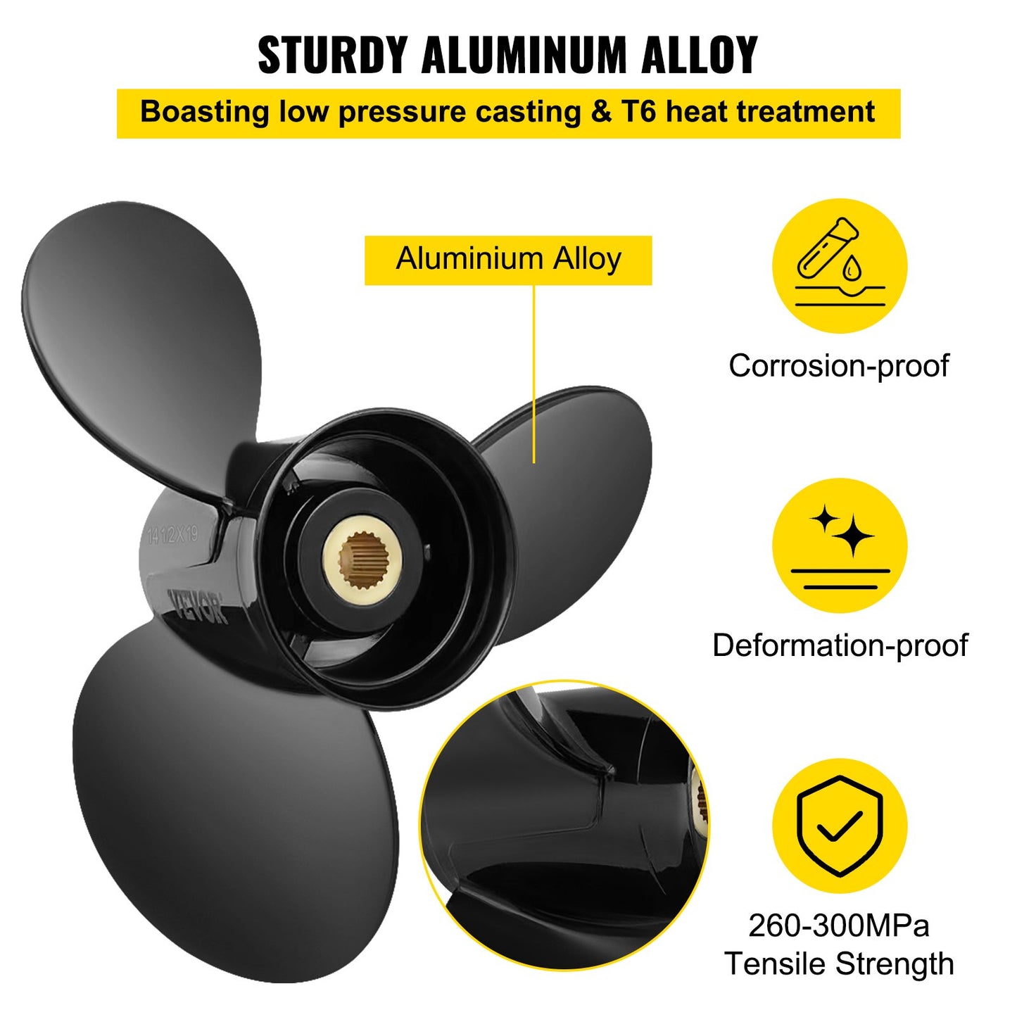 Outboard Propeller, Replaces OEM 3817468, 3-Blade 14.5\" x 19\" Aluminum Boat Propeller, Compatible with Volvo Penta SX Drive All Models, with 19 Tooth Splines, RH