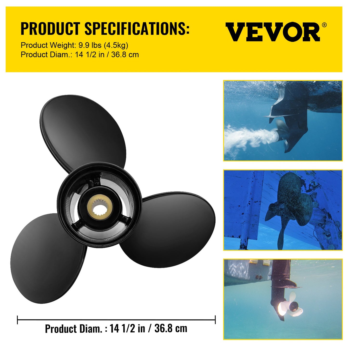 Outboard Propeller, Replaces OEM 3817468, 3-Blade 14.5\" x 19\" Aluminum Boat Propeller, Compatible with Volvo Penta SX Drive All Models, with 19 Tooth Splines, RH