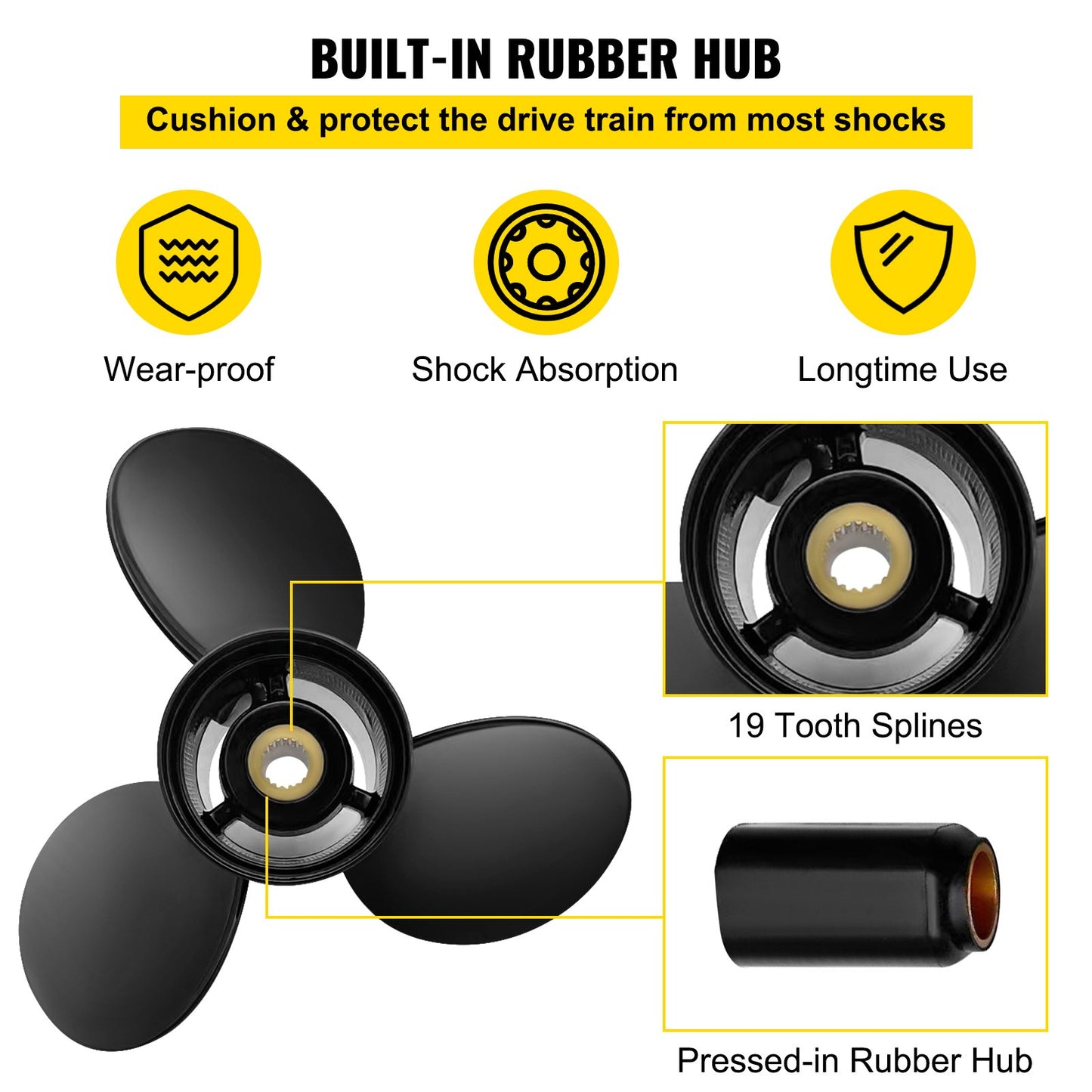 Outboard propeller, replaces OEM 3817469, 3-blade 14 1/4 x 21 pitch aluminum boat propeller, compatible with Volvo Penta SX Drive All models, with 19 tooth splines, RH