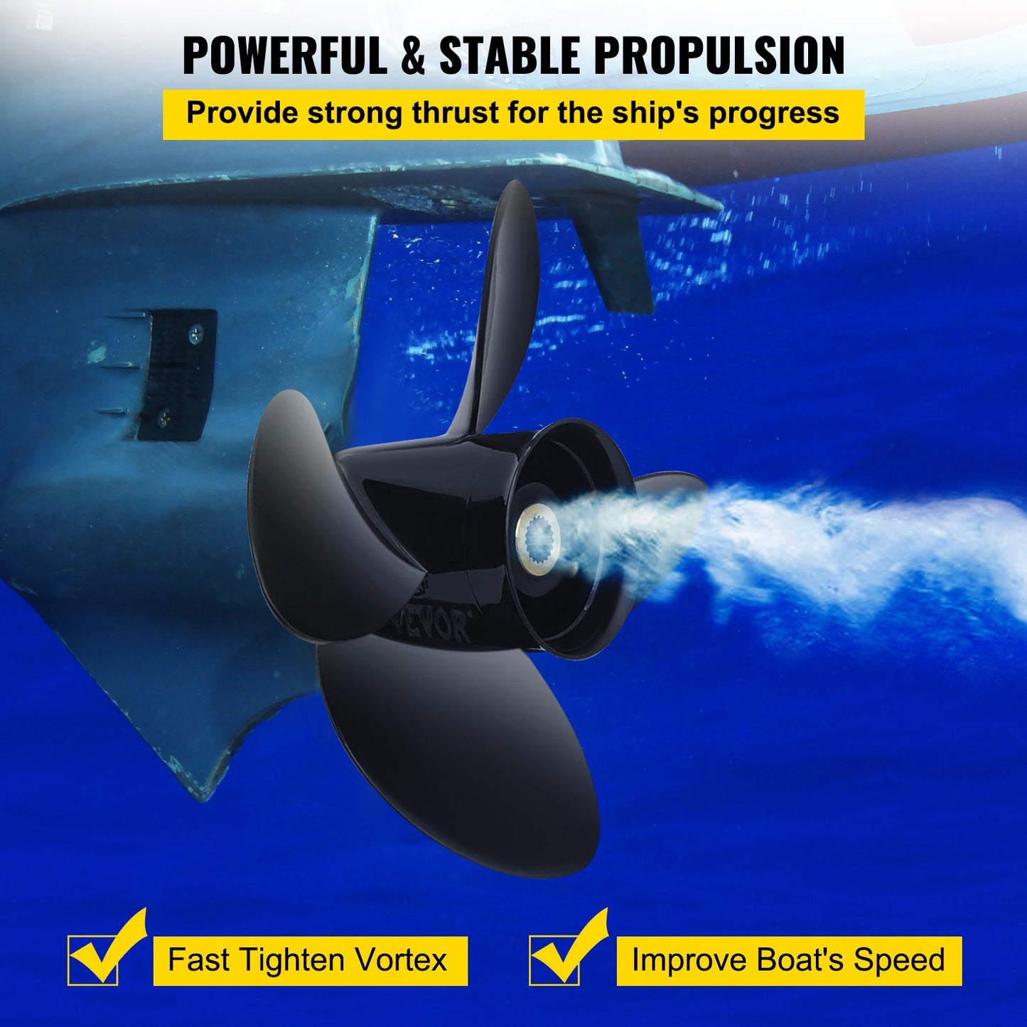 Outboard Propeller, Replaces OEM 3587522, 4-blade 14 1/4\" x 19\" Aluminum Boat Propeller, Compatible with Volvo Penta SX Drive All Models, with 19 Tooth Splines, RH