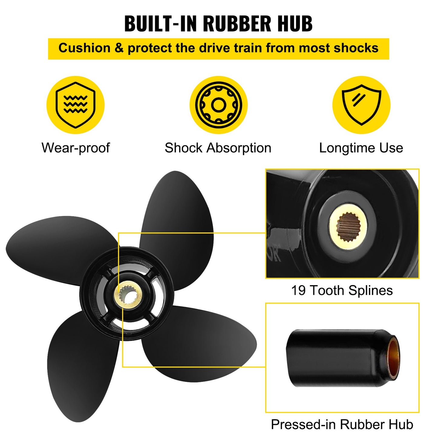 Outboard Propeller, Replaces OEM 3587522, 4-blade 14 1/4\" x 19\" Aluminum Boat Propeller, Compatible with Volvo Penta SX Drive All Models, with 19 Tooth Splines, RH