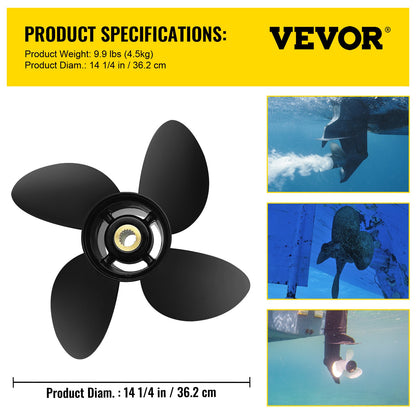 Outboard Propeller, Replaces OEM 3587522, 4-blade 14 1/4\" x 19\" Aluminum Boat Propeller, Compatible with Volvo Penta SX Drive All Models, with 19 Tooth Splines, RH