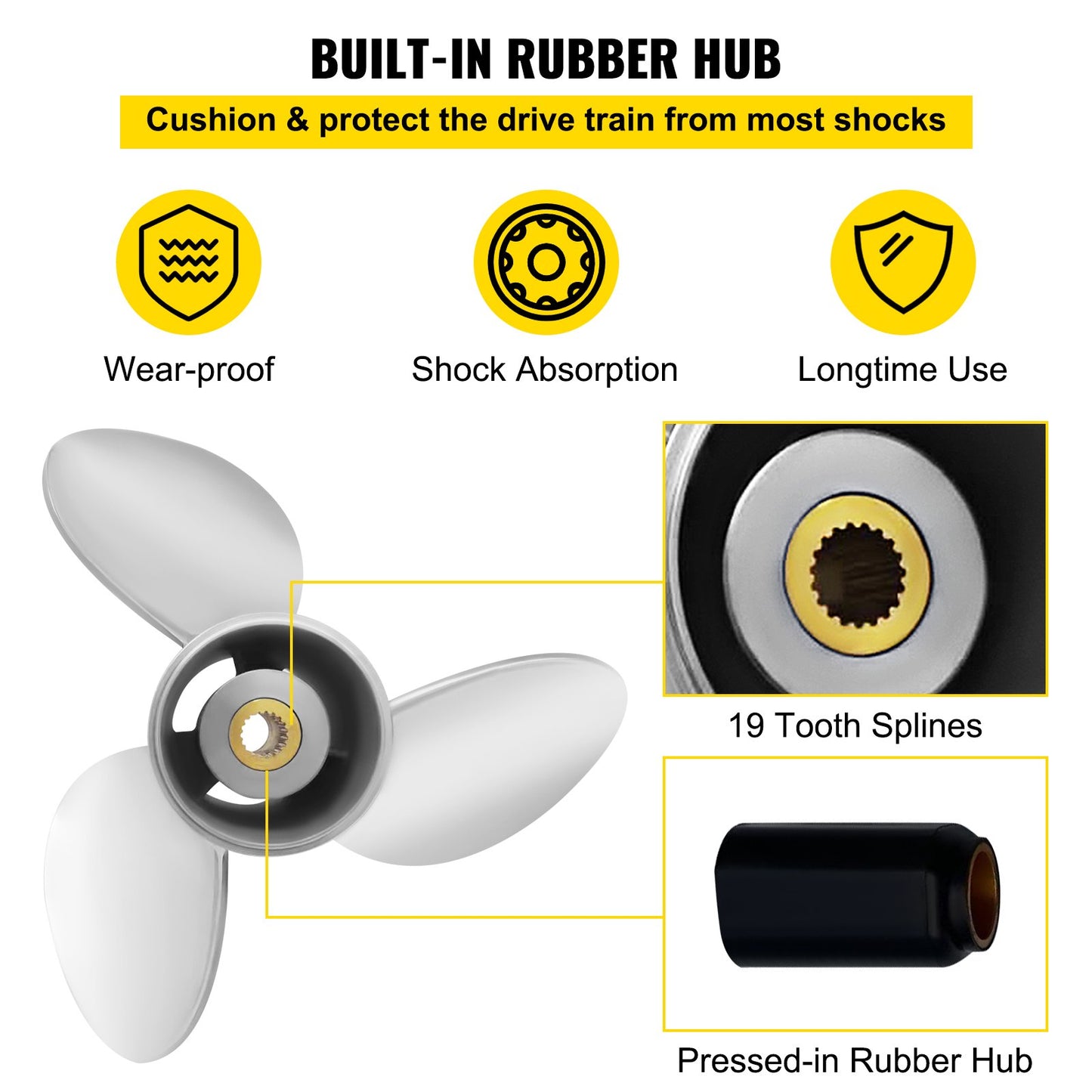Outboard Propeller, Replaces OEM 3860709, 3-Blade 14.5\" x 21\" Pitch Steel Boat Propeller, Compatible with Volvo Penta SX Drive All Models, with 19 Tooth Splines, RH