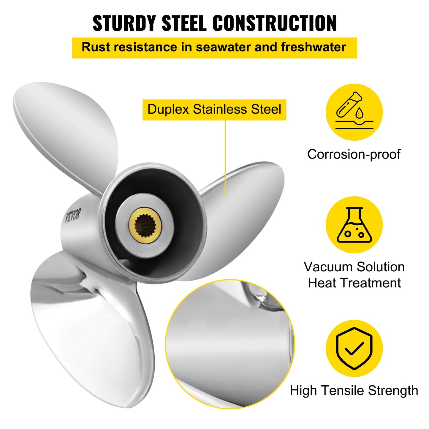 Outboard Propeller, Replaces OEM 3860709, 3-Blade 14.5\" x 21\" Pitch Steel Boat Propeller, Compatible with Volvo Penta SX Drive All Models, with 19 Tooth Splines, RH