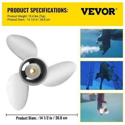 Outboard Propeller, Replaces OEM 3860709, 3-Blade 14.5\" x 21\" Pitch Steel Boat Propeller, Compatible with Volvo Penta SX Drive All Models, with 19 Tooth Splines, RH