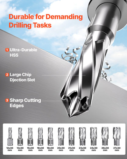 Magnetic Drill 1400W 2810 lbf Mag Drill Press 1.6 in Drill Diameter 11 Bits