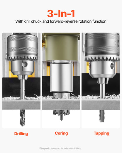 Magnetic Drill 1200W 2810 lbf Mag Drill Press 1.6 in Drill Diameter Yellow