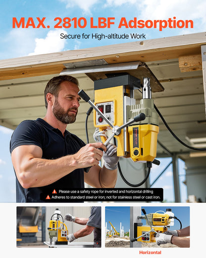 Magnetic Drill 1200W 2810 lbf Mag Drill Press 1.6 in Drill Diameter Yellow