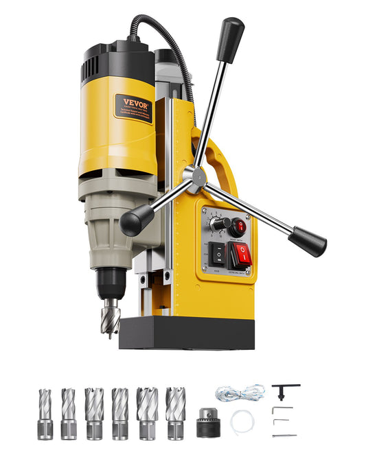 Magnetisk borr 1400W 2878 lbf Mag borrpress 2 i borrdiameter 6 bitar gul