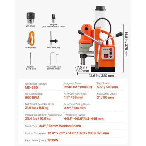 Magnetic drill press Magnetic drill press 1200 W 38 mm Drill diameter 900 rpm | EU