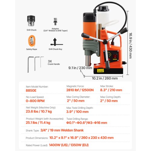 Magnetic drill press Magnetic drill press 1350W 50mm drill diameter 0-800rpm | EU