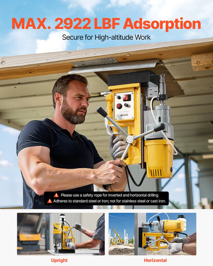 Magnetic drill 1400W 2922 lbf Mag drill press 2 in drill diameter 0-750 rpm