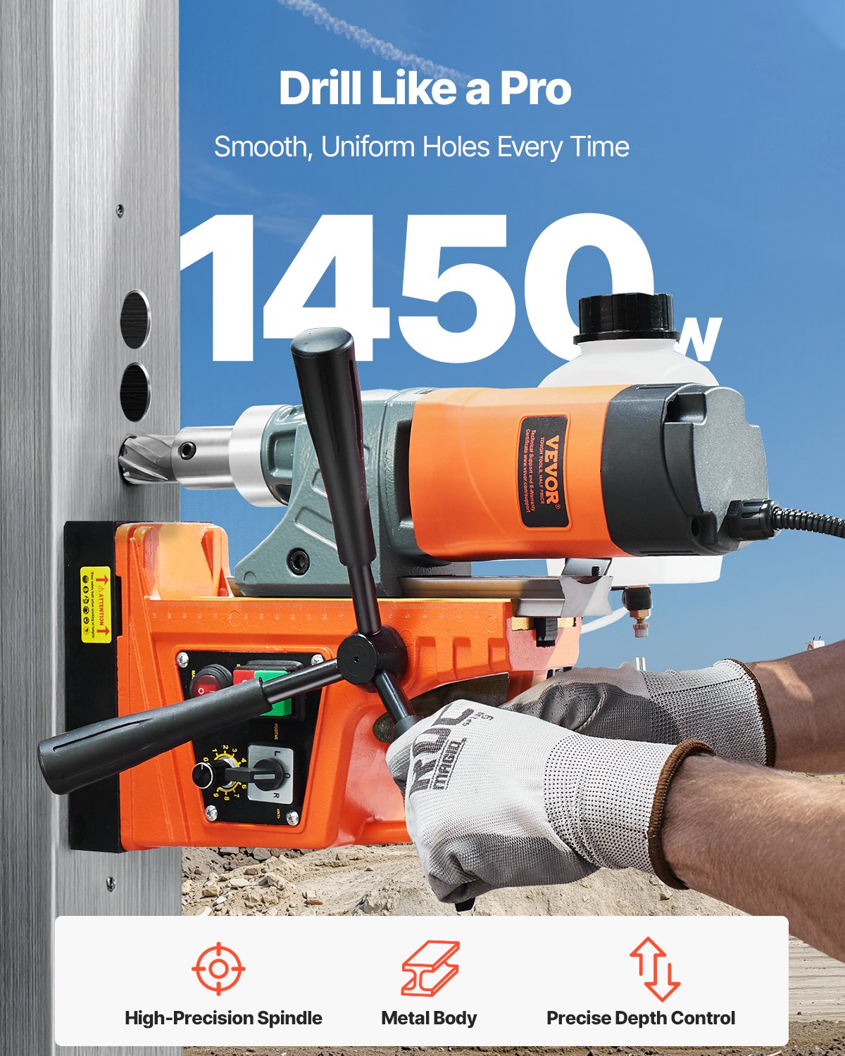 Magnetic Drill 1450W 2810 lbf Portable Mag Drill Press 1.6 in Drill Diameter