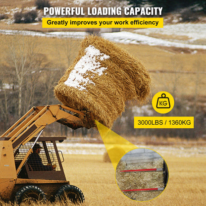 Pair Hay Spear 43" Bale Spear 3000 lbs Capacity, Bale Tip Quick Attach Square Hay Bale Spears 1 3/4", Red Coated Bale Forks, Bale Hay Tip with Hex Nut and Sleeve for Buckets Tractors Loaders