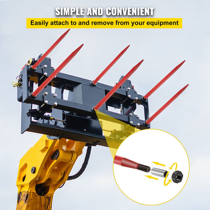 Pair Hay Spear 43" Bale Spear 3000 lbs Capacity, Bale Tip Quick Attach Square Hay Bale Spears 1 3/4", Red Coated Bale Forks, Bale Hay Tip with Hex Nut and Sleeve for Buckets Tractors Loaders