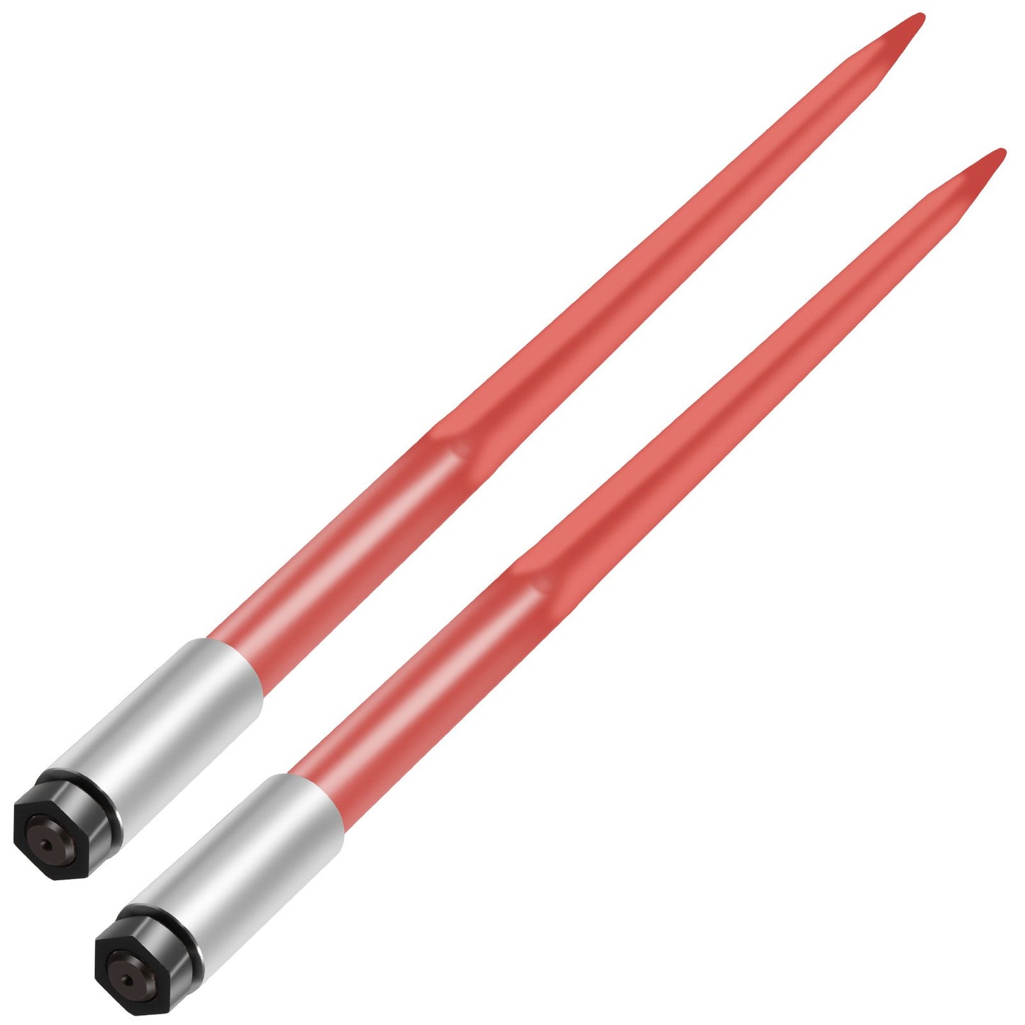 Pair Hay Spear 43" Bale Spear 3000 lbs Capacity, Bale Tip Quick Attach Square Hay Bale Spears 1 3/4", Red Coated Bale Forks, Bale Hay Tip with Hex Nut and Sleeve for Buckets Tractors Loaders