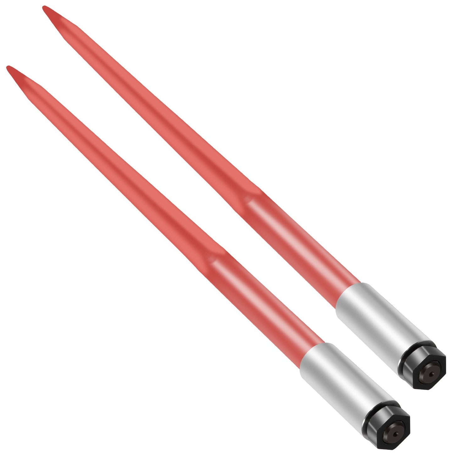 Pair Hay Spear 43" Bale Spear 3000 lbs Capacity, Bale Tip Quick Attach Square Hay Bale Spears 1 3/4", Red Coated Bale Forks, Bale Hay Tip with Hex Nut and Sleeve for Buckets Tractors Loaders