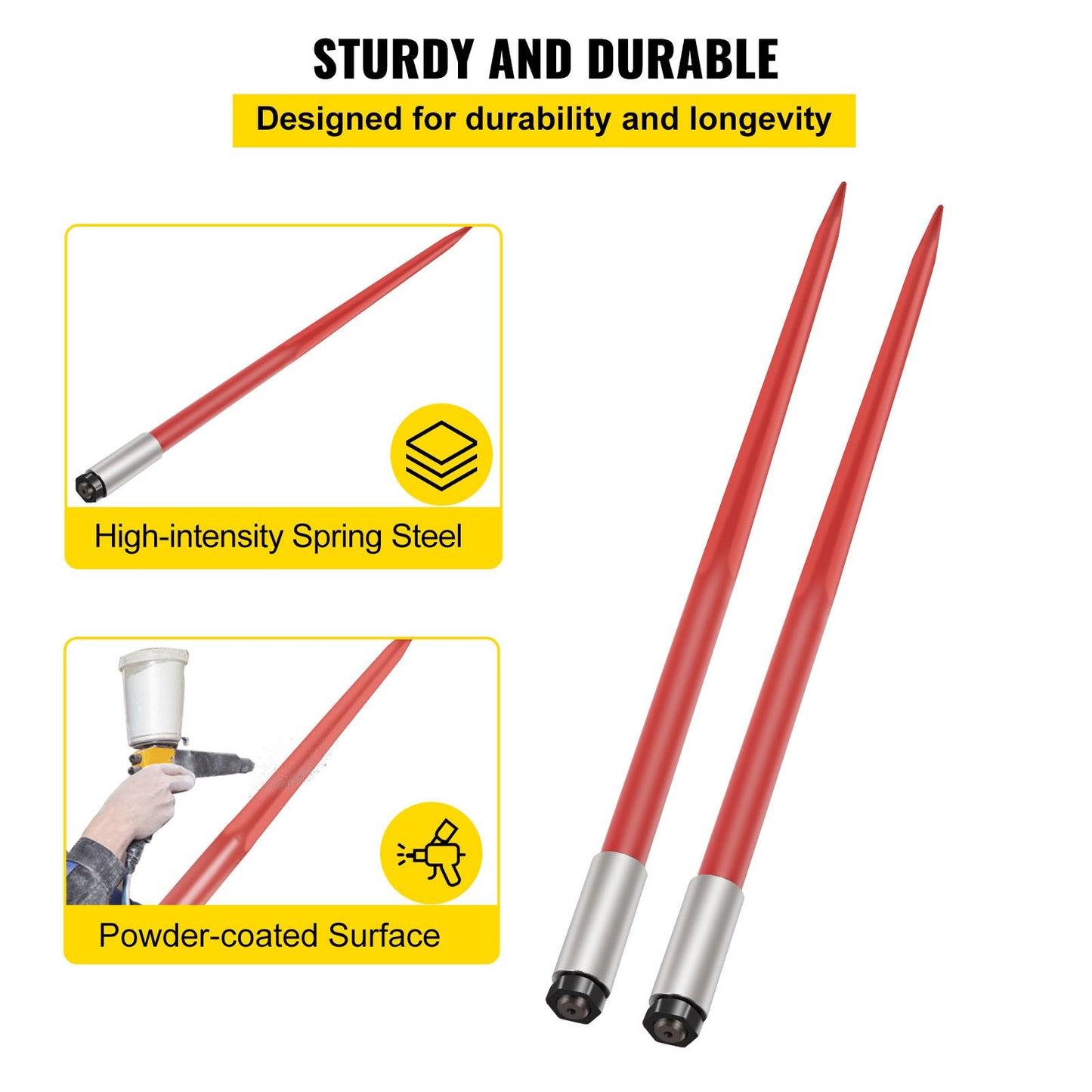 Pair Hay Spear 49" Bale Spear 3000 lbs Capacity, Bale Spear Quick Attach Square Hay Bale Spears 1 3/4", Red Coated Bale Forks, Bale Hay Spike with Hex Nut &amp; Socket for Buckets Tractors Loaders