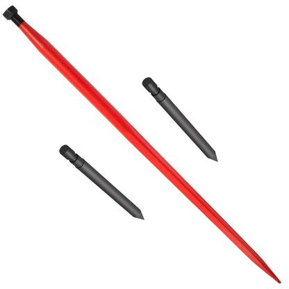 Heuspieß, 124 cm, Ballenspieß, 1366 kg Tragkraft, Ballenspieß mit Schnellbefestigung, quadratische Heuballenspieß, 4,8 cm breit, rot beschichtete Ballengabeln, Heuspieß mit 2 Stabilisierungsspieß, Kegel 2