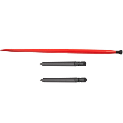 Heuspieß, 124 cm, Ballenspieß, 1366 kg Tragkraft, Ballenspieß mit Schnellbefestigung, quadratische Heuballenspieß, 4,8 cm breit, rot beschichtete Ballengabeln, Heuspieß mit 2 Stabilisierungsspieß, Kegel 2