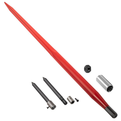 Hay Spear 49" Balspjut 3000 lbs Kapacitet, Balspets Snabbfäste Fyrkantiga Höbalspjut, Rödbelagda balgafflar, Balhö Spike med 2 stabilisatorspjut