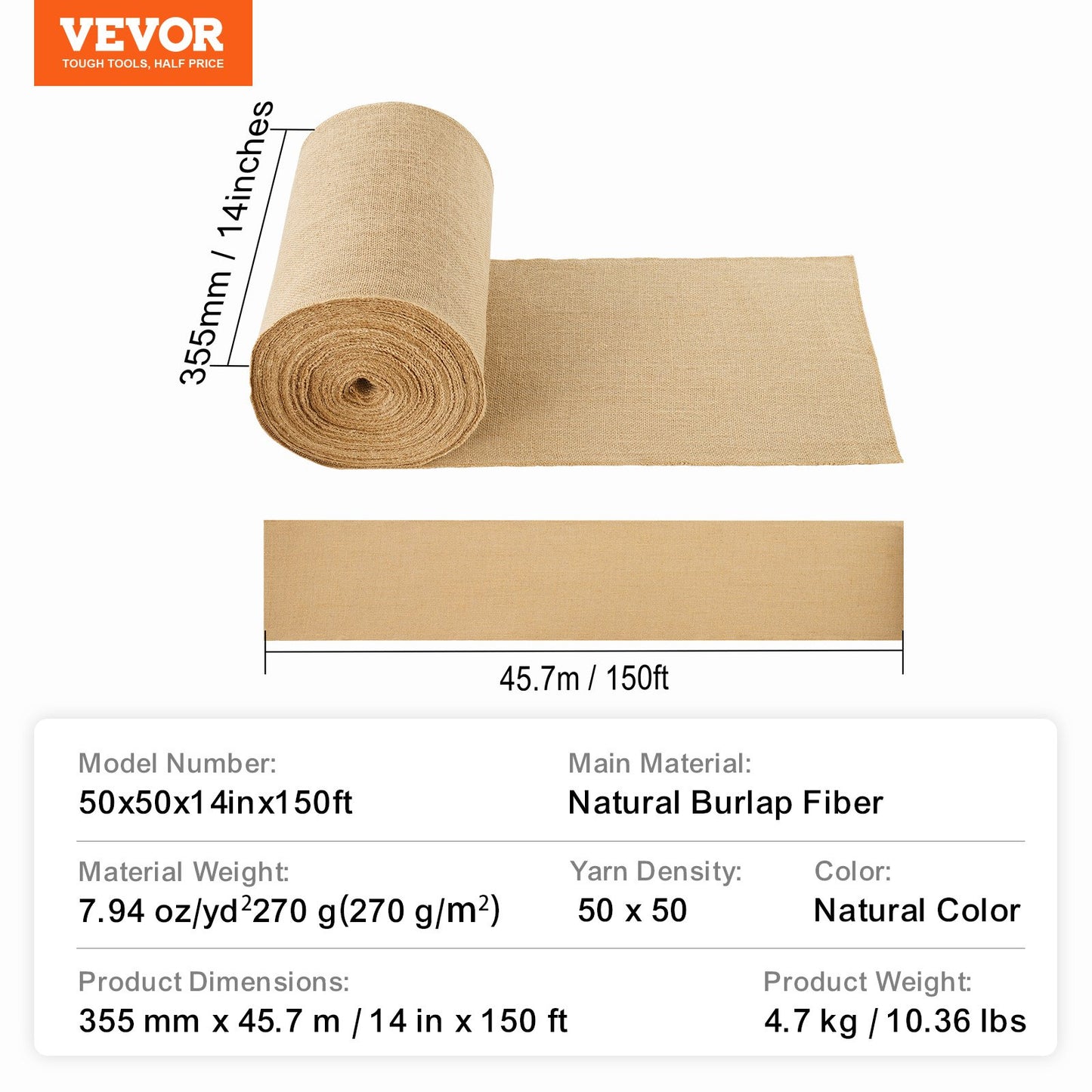 Burlap Fabric Roll Burlap Tree Wrap 14 inch x 150 feet for crafts and plants