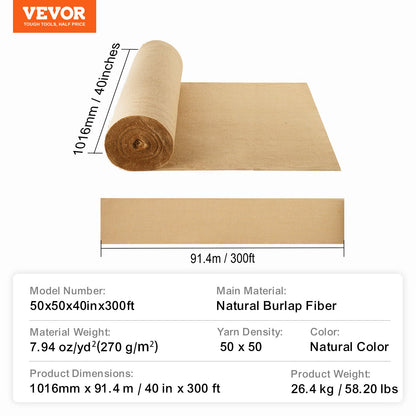 Burlap Fabric Roll Burlap Tree Wrap 40 inches x 300 feet for crafts and plants