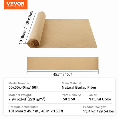 Burlap Fabric Roll Burlap Tree Wrap 40 inches x 150 feet for crafts and plants