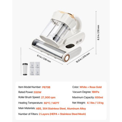 Madrassdammsugare med 18 kPa kraftfullt HEPA-filter 550 W vit |  EU
