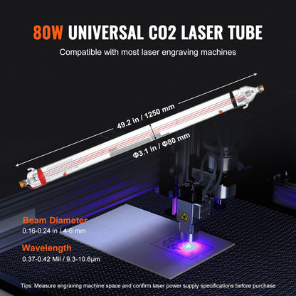 90W CO2 laserrör 49,2 tum / 1250 mm borosilikatglas laserskärrör