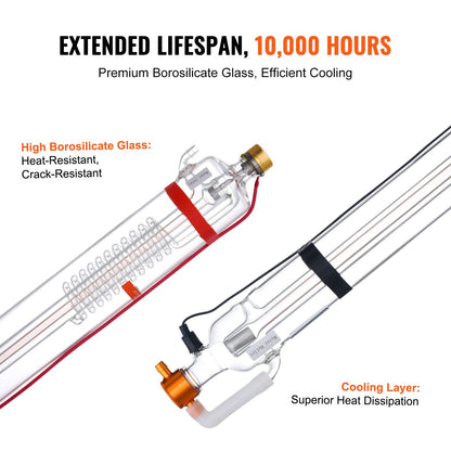 90W CO2 laserrör 49,2 tum / 1250 mm borosilikatglas laserskärrör