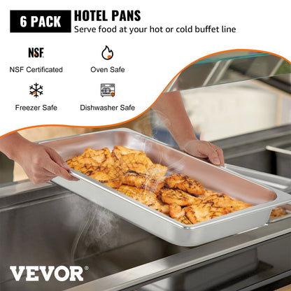 6er-Pack Dampfgarer-Pfannen 20,9 x 12,8 x 2,6 Zoll Tiefe Dampfgarer-Pfanne Volle Größe 8,5 L Edelstahl Tiefer Lebensmittelbehälter Ofenblech Hotel-Pfannen Anti-Stau Dampfgarer-Lebensmittel-Pfanne
