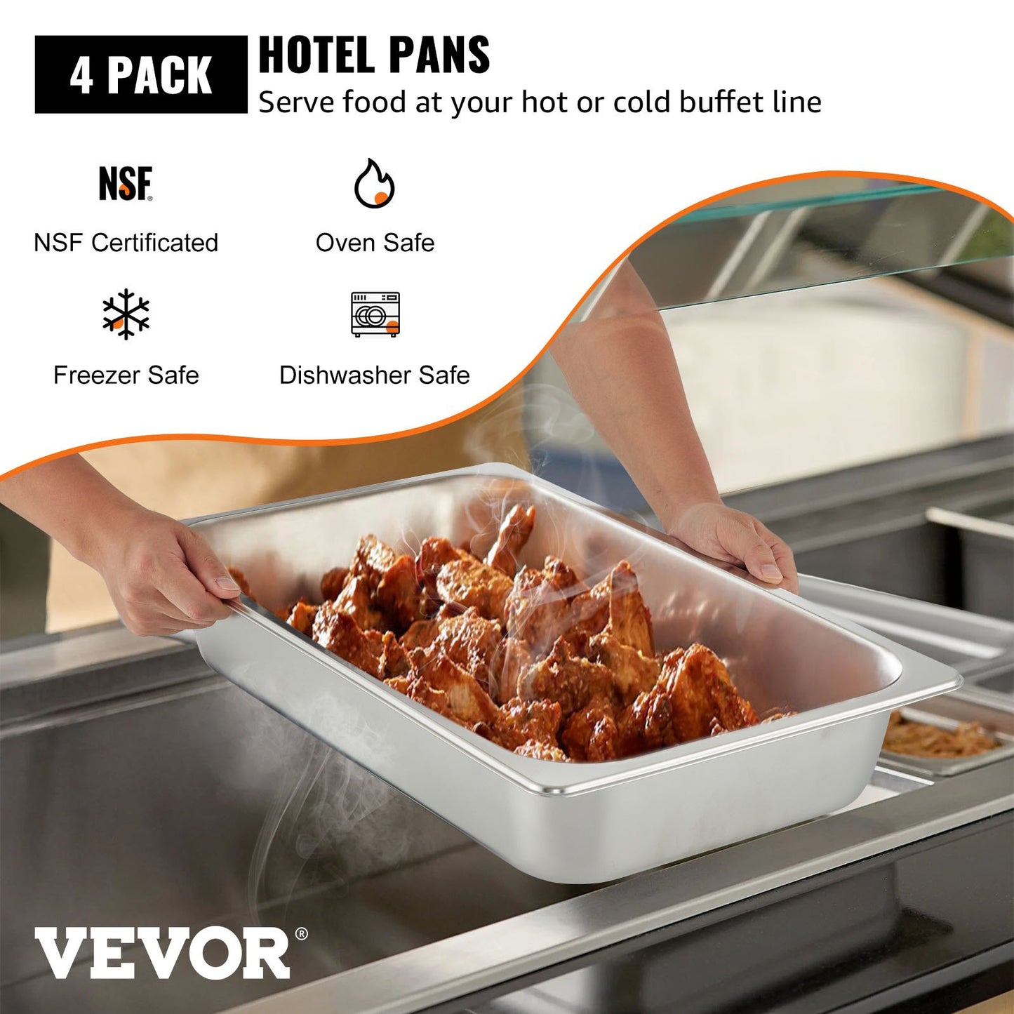 4-pack ångbordskärl 20,9 x 12,8 x 3,9 tum djupt ångbordskärl Full storlek 13L Djupmatbehållare Rostfritt stål Ugnsbricka Hotellpannor Anti-jam Ångbordsmatpanna