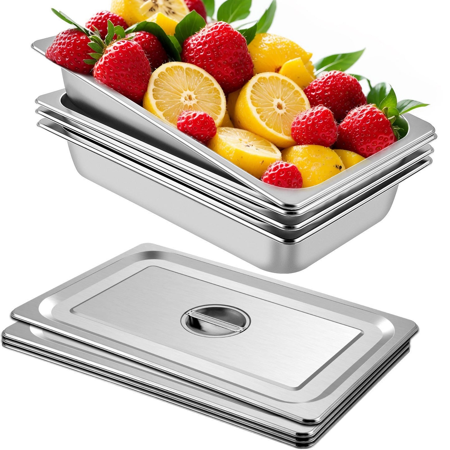 4-pack ångbordskärl 20,9 x 12,8 x 3,9 tum djupt ångbordskärl Full storlek 13L Djupmatbehållare Rostfritt stål Ugnsbricka Hotellpannor Anti-jam Ångbordsmatpanna