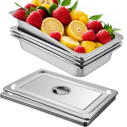 4-pack ångbordskärl 20,9 x 12,8 x 3,9 tum djupt ångbordskärl Full storlek 13L Djupmatbehållare Rostfritt stål Ugnsbricka Hotellpannor Anti-jam Ångbordsmatpanna
