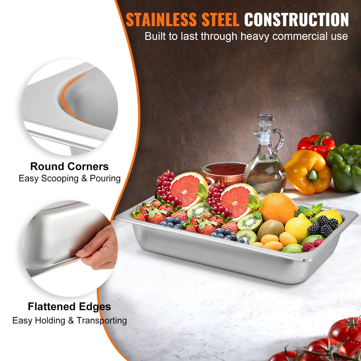 6-Pack Steamer Pans 20.9 x 12.8 x 3.9 Inch Deep Steamer Pan Full Size 13L Stainless Steel Deep Food Container Oven Tray Hotel Pans Anti-jam Steamer Pan