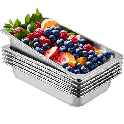 6-Pack Steamer Pans 20.9 x 12.8 x 3.9 Inch Deep Steamer Pan Full Size 13L Stainless Steel Deep Food Container Oven Tray Hotel Pans Anti-jam Steamer Pan
