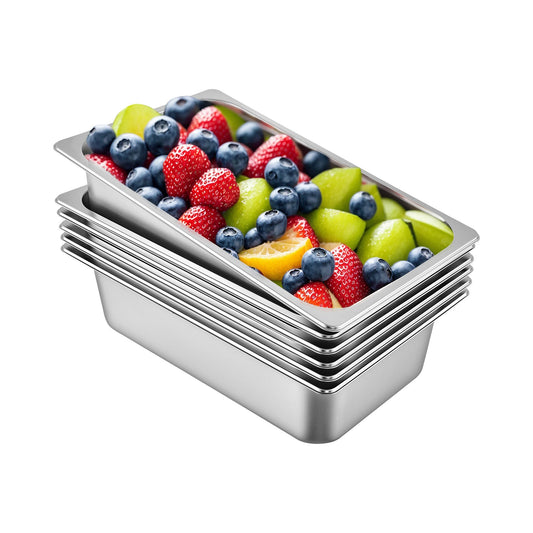 6-pack ångbordskärl 20,9 x 12,8 x 5,9 tum Djup ångbordspanna Full storlek 20,5L Djupmatbehållare i rostfritt stål Ugnsbricka Hotellpannor Anti-Jam Ångbord Matpanna