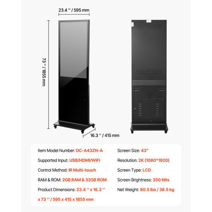 43" Digital Signage Display Pekskärm 2K UHD LCD Golvstående Kiosk |  EU