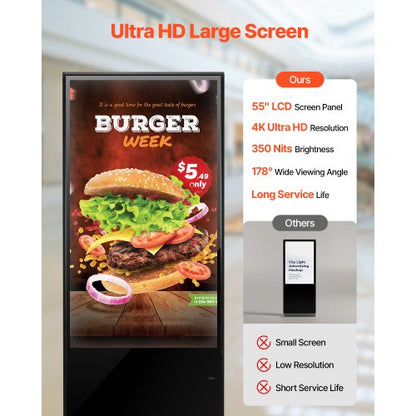 55" Digital Signage Display Pekskärm 4K UHD LCD Golvstående Kiosk |  EU