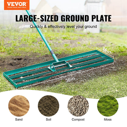 Utjämningsräfsa, 91,4 x 25,4 cm Utjämnande gräsmatta, kraftig gräsmatta med 198,1 cm förlängt handtag i stål, Utjämningsräknare för trädgård, golfgräsmatta, gård