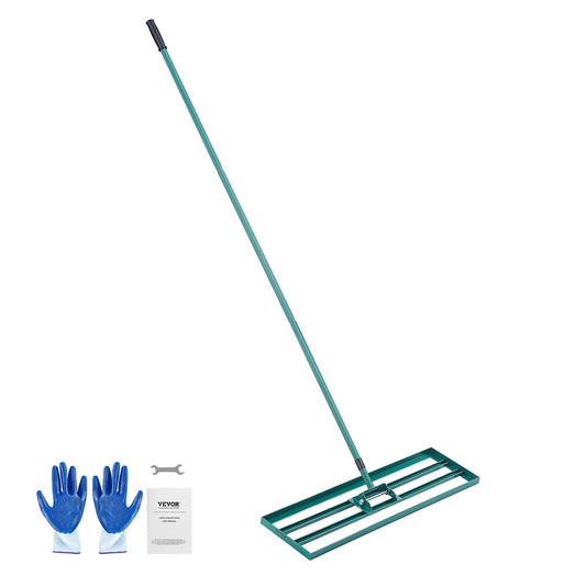 Utjämningsräfsa, 91,4 x 25,4 cm Utjämnande gräsmatta, kraftig gräsmatta med 198,1 cm förlängt handtag i stål, Utjämningsräknare för trädgård, golfgräsmatta, gård