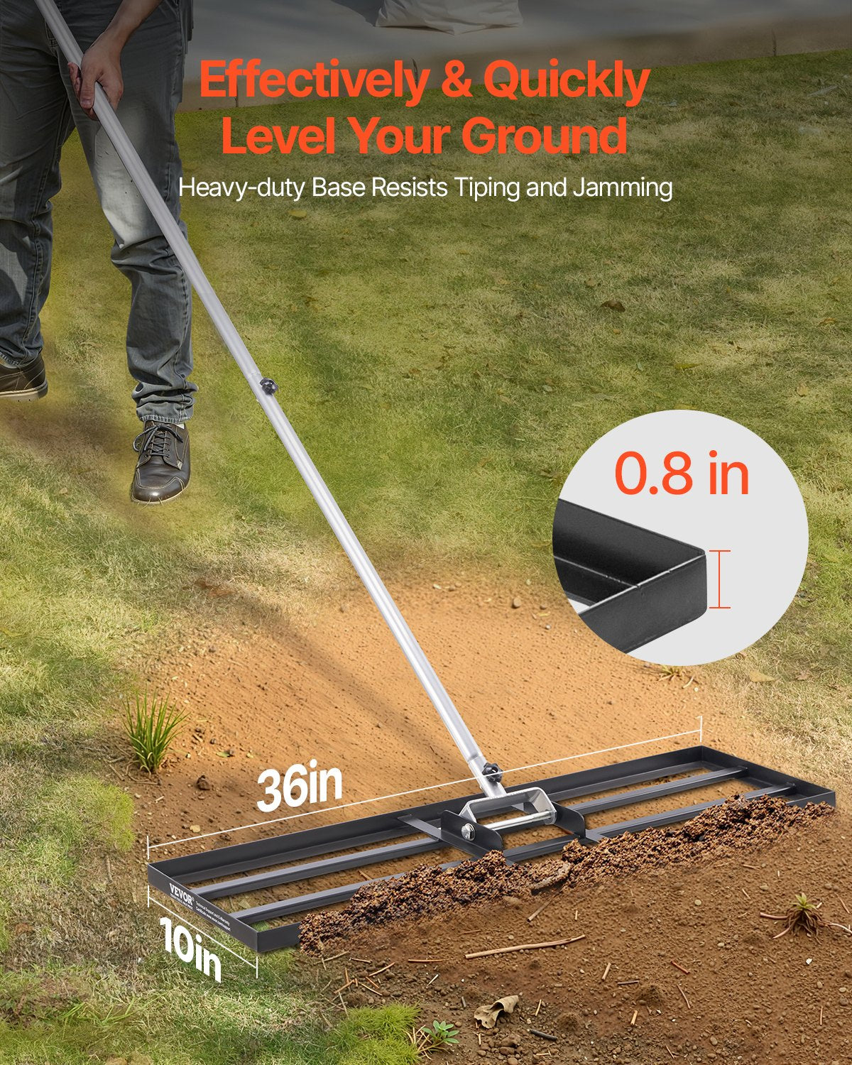 10x36 Inch Grass Leveling Rake 83.9 Inch Adjustable Handle for Yard Golf Court
