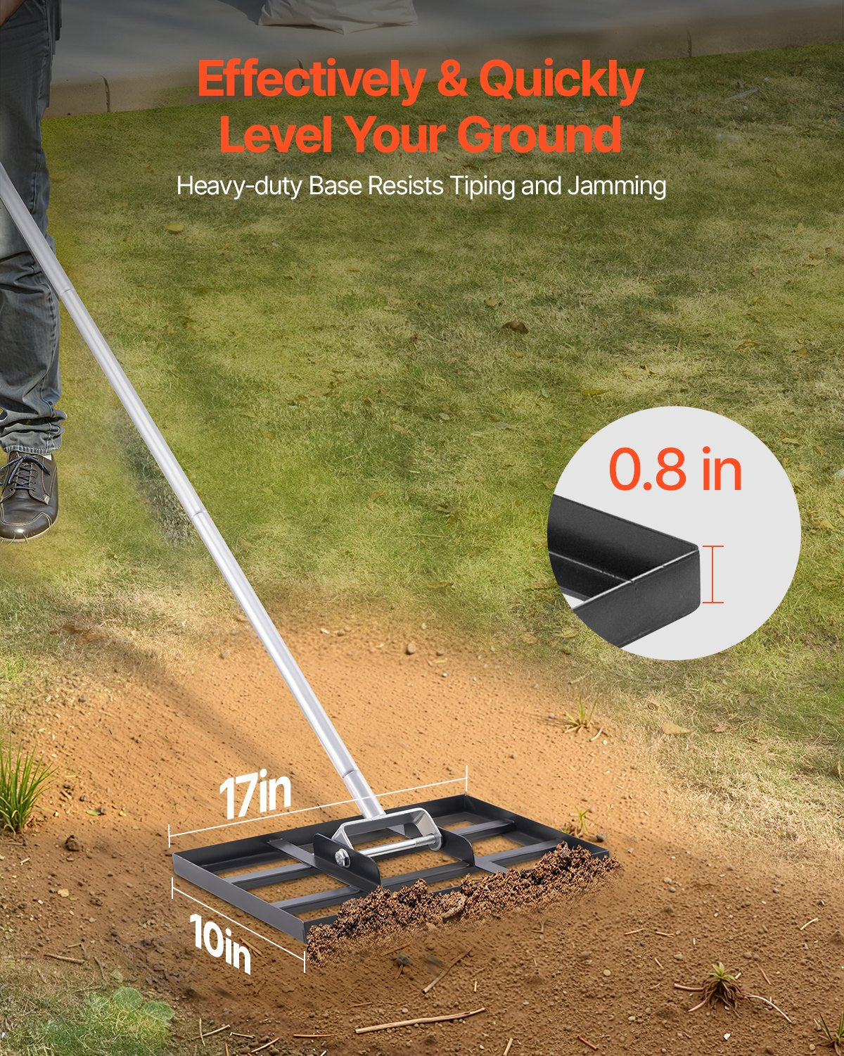 10x17 tum Gräsnivellerande Rake 78 i justerbart handtag för Yard Golf Court
